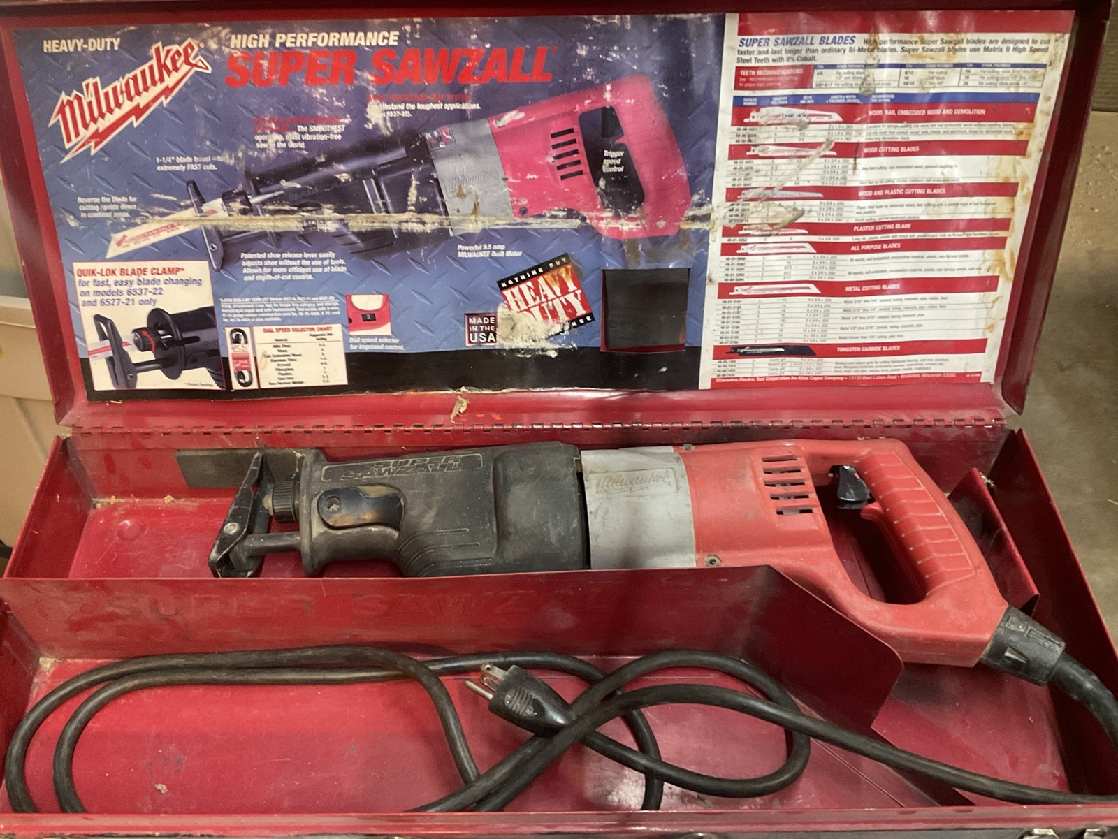 EUC Milwaukee Corded Super Sawzall Saw W/ Metal Case 10 amp USA MADE 6537-22