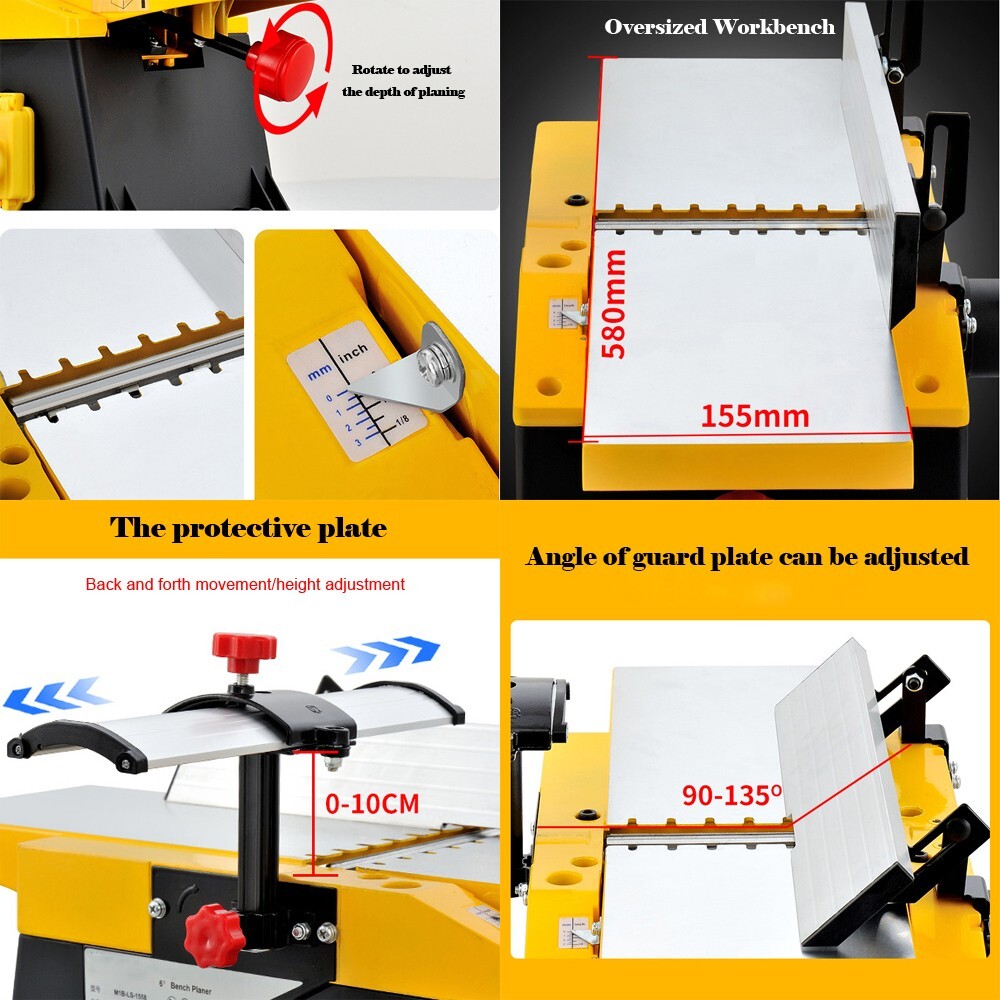 220V 2.5HP 6&Prime; Electric Table Planer Woodworking Bench Planer 12000r/min 0-0.12&Prime;