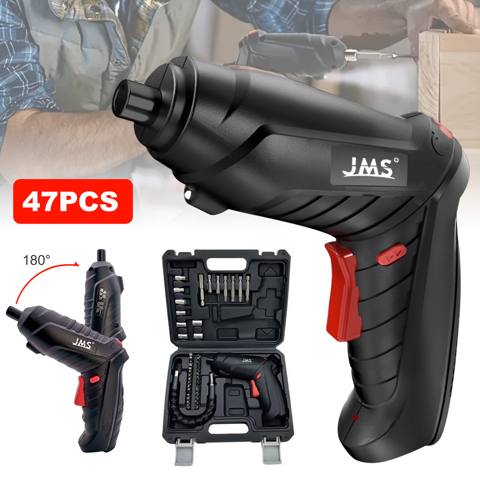 47Pcs Cordless Screwdriver Set Electric Screwdriver USB Rechargeable Power Tool