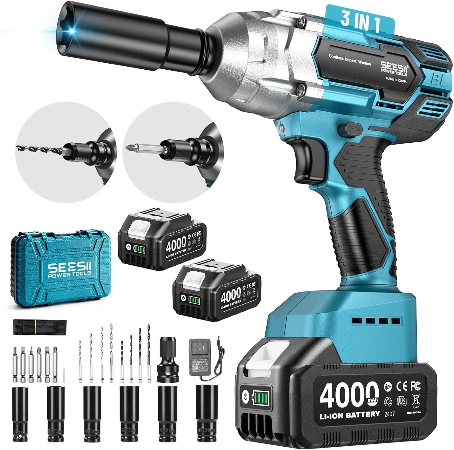 Portable 1/2 Inch Cordless Impact Wrench Set – 650 Nm Torque, 2×4.0Ah Batteries