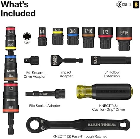 Klein Tools 65301KNECT Impact Socket Set, KNECT (S) 23-Piece SAE Pass-Through an