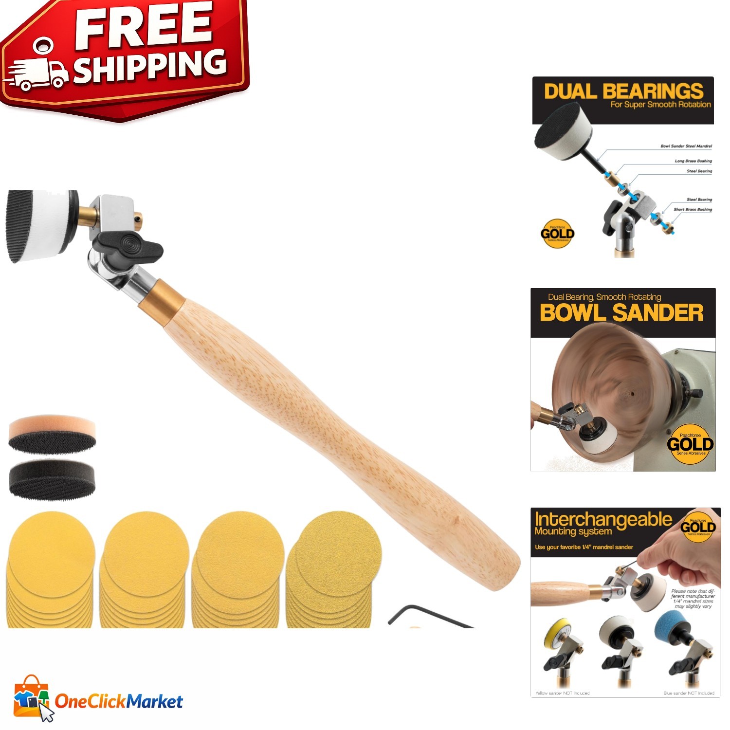 Luxury Dual Bearing Bowl Sander Set – Adjustable 2&Prime; Discs for Smooth Finishes