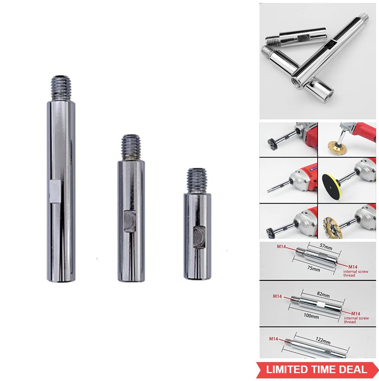 3 Pack M14 Extension Rod Set 75mm 100mm 140mm for 125 Angle Grinder Car