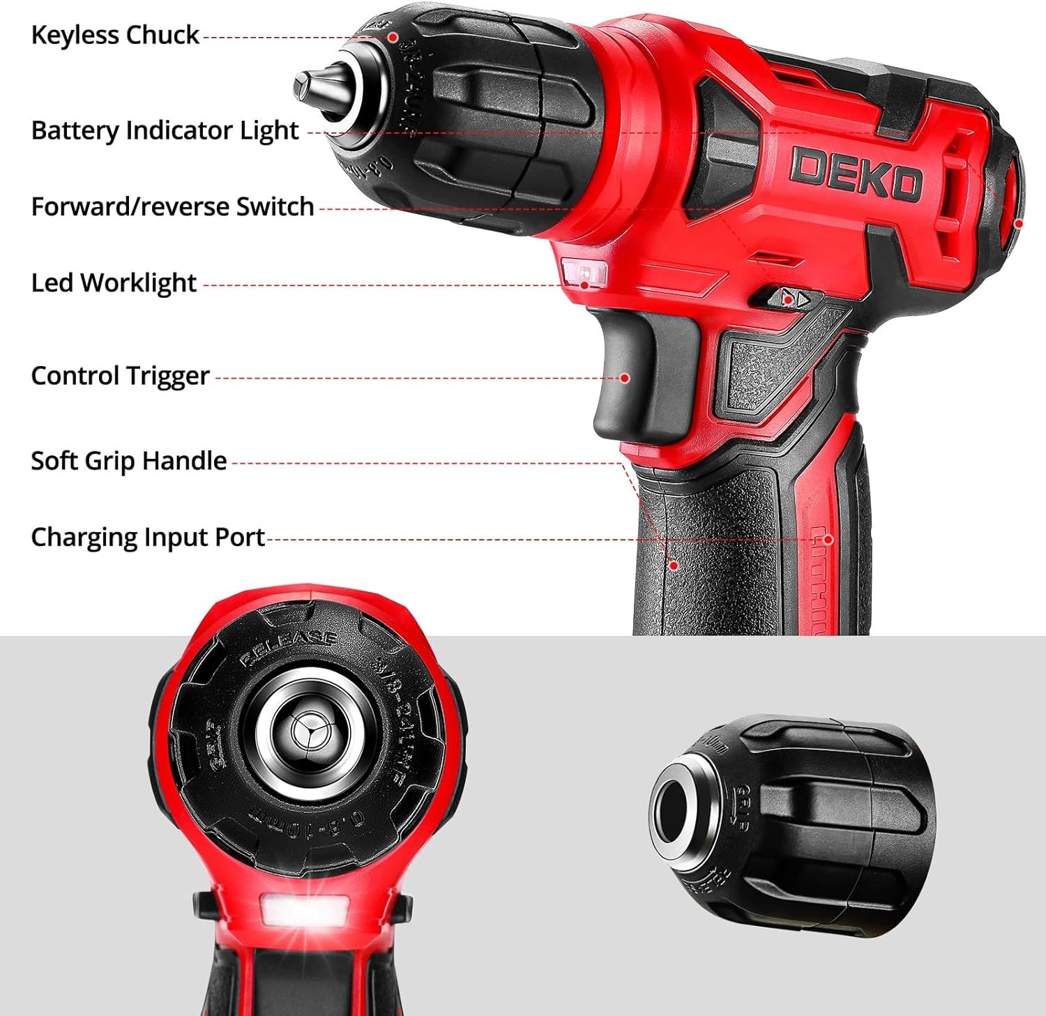 Drill Set: Tool Set with 8V Red Cordless Drill, Home Tool Kit with Drill, Han…