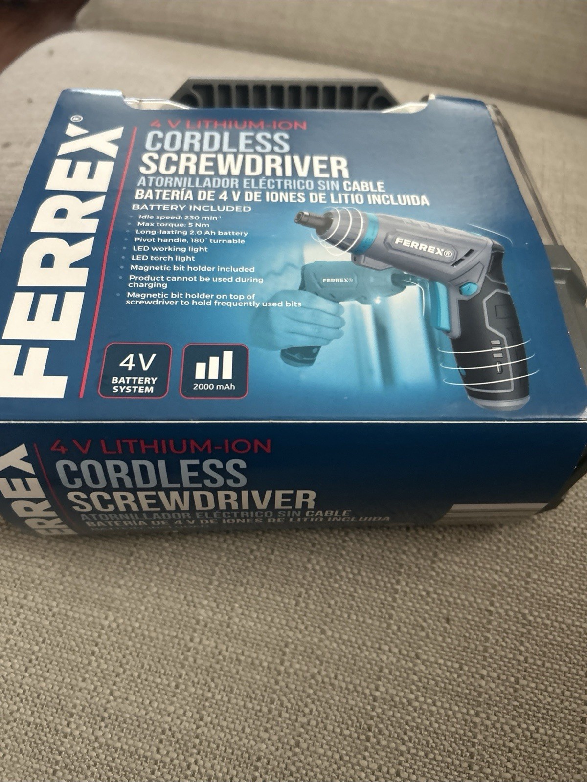 New in Box FERREX Cordless Screwdriver & Case 4.0V Lithium-Ion 54 Bits Included