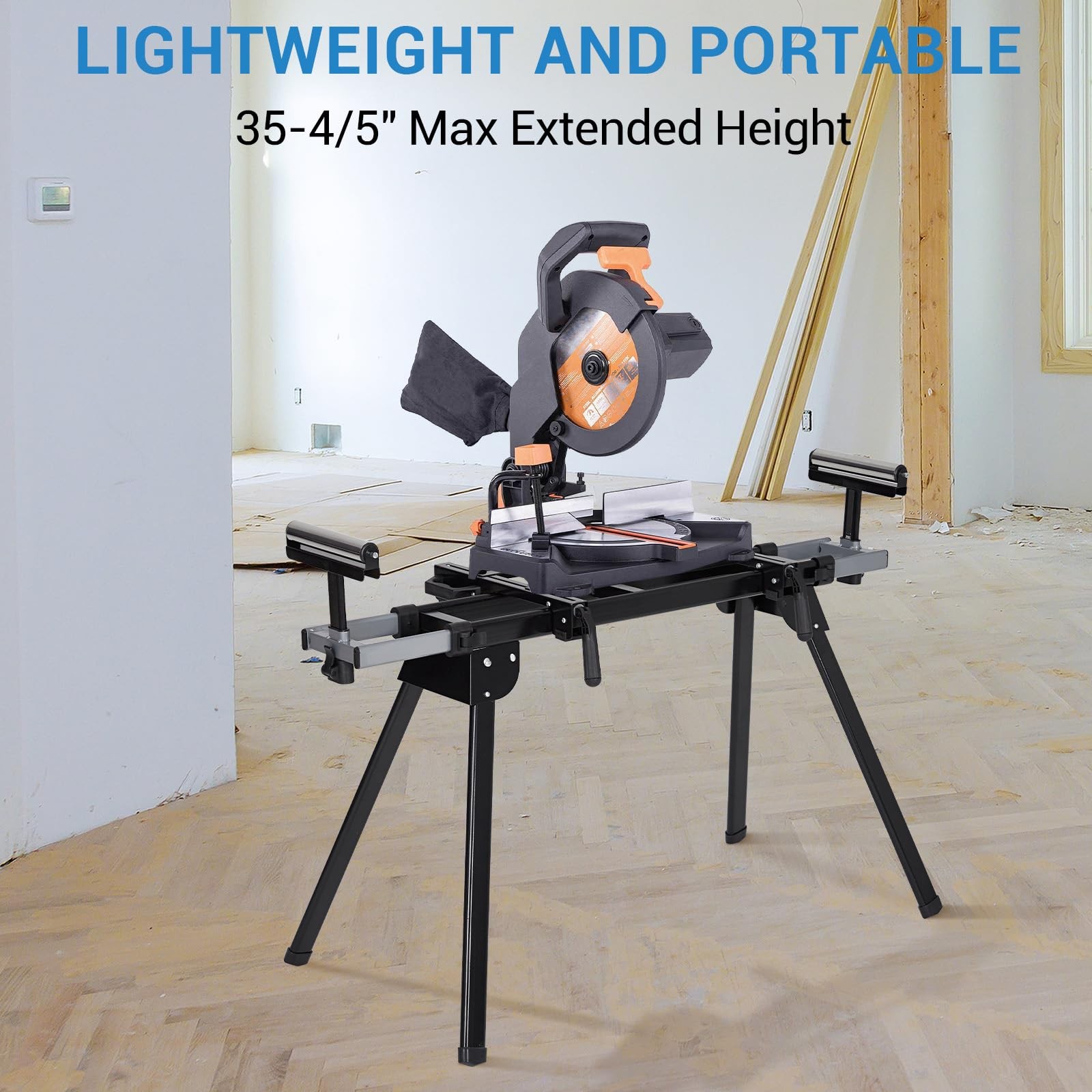 76.8&Prime; Adjustable Miter Saw Stand – Heavy Duty 440 LBS, Includes End Stops & Brac