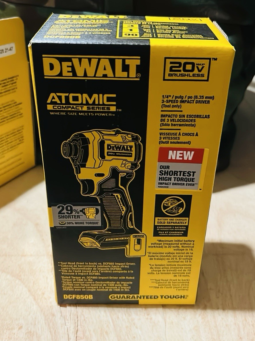 DEWALT DCF850B 20V MAX ATOMIC Brushless Impact Driver 1/4&Prime; Keyless Compact