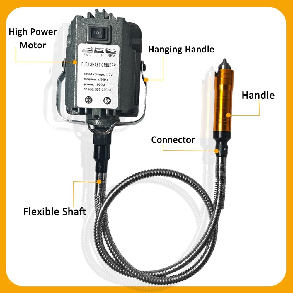 Electric Flex Shaft Rotary Tool 1200W 500-30000RPM Foot Pedal Metal Shaft
