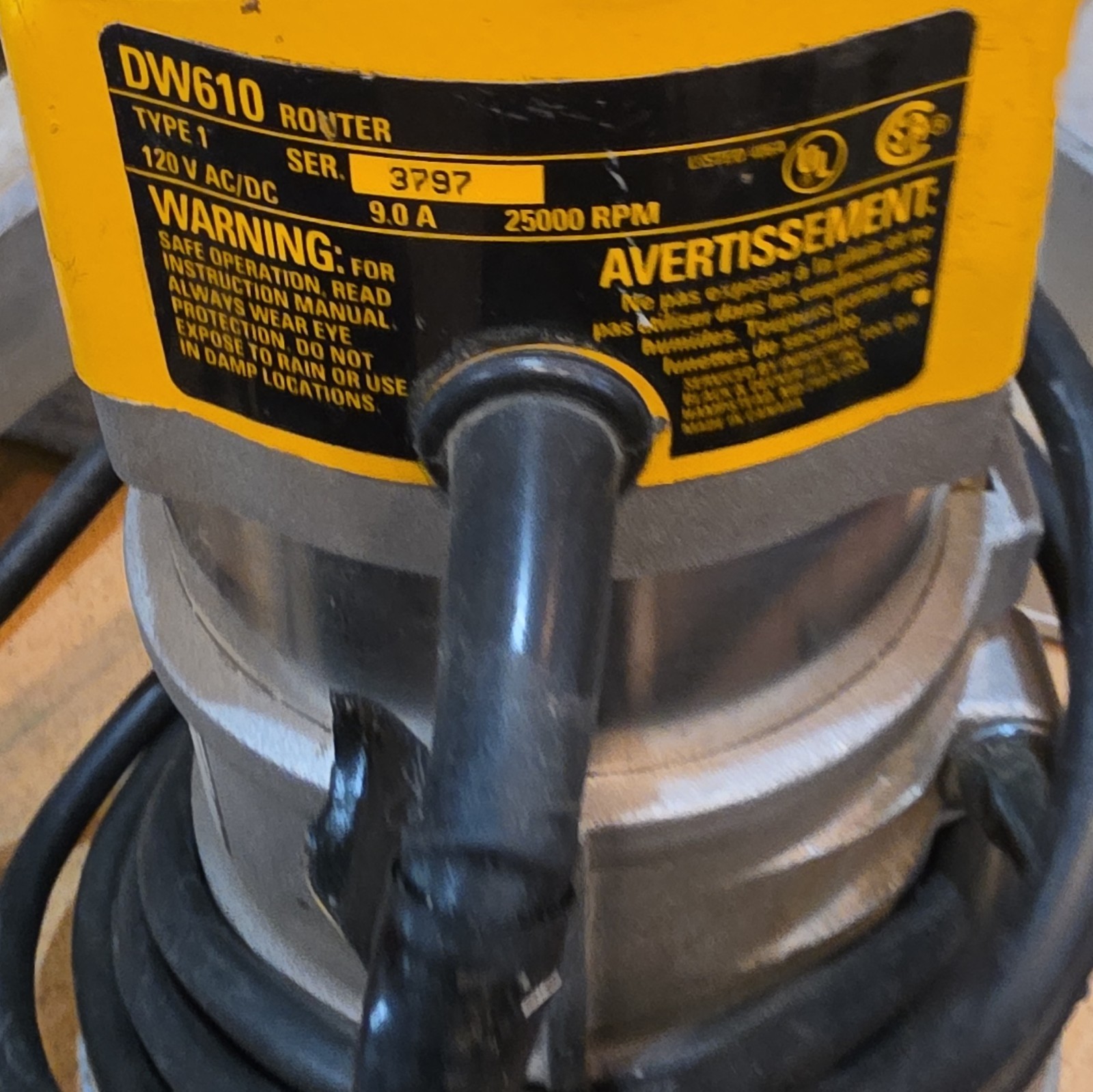 DEWALT DW610 Corded Electric Router 120V 9.0A 25000 RPM Yellow