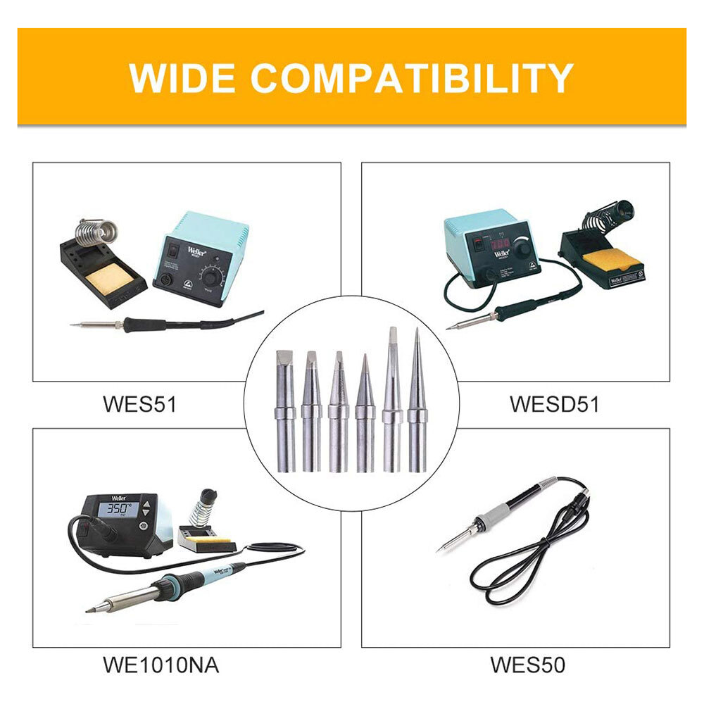 6Pcs Replacement Tips Soldering Iron For Weller WES51/50 WESD51 PES5 USA Stock