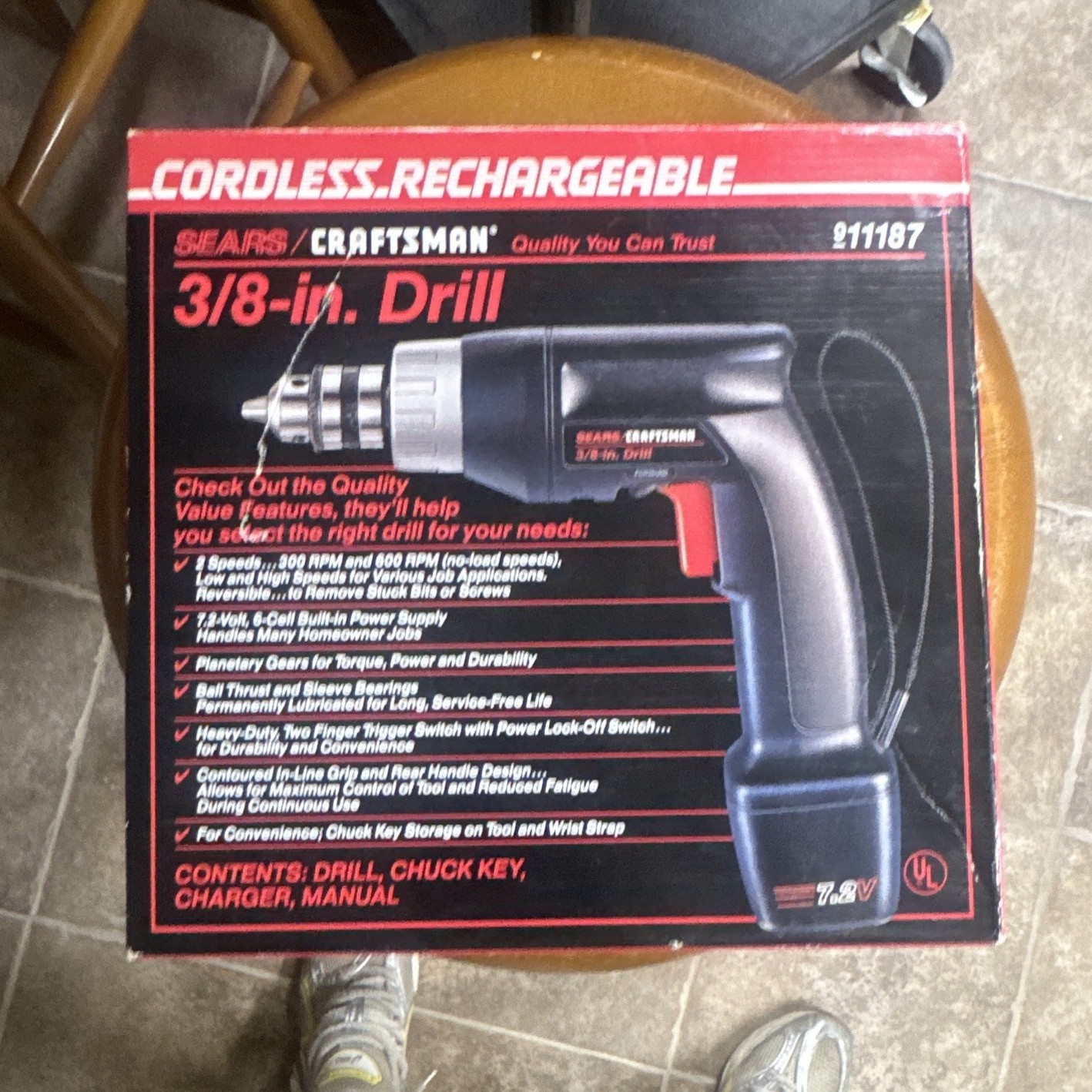Craftsman 911187 7.2V 3/8in Keyed Cordless 2-Speed Drill w/ Charger Key
