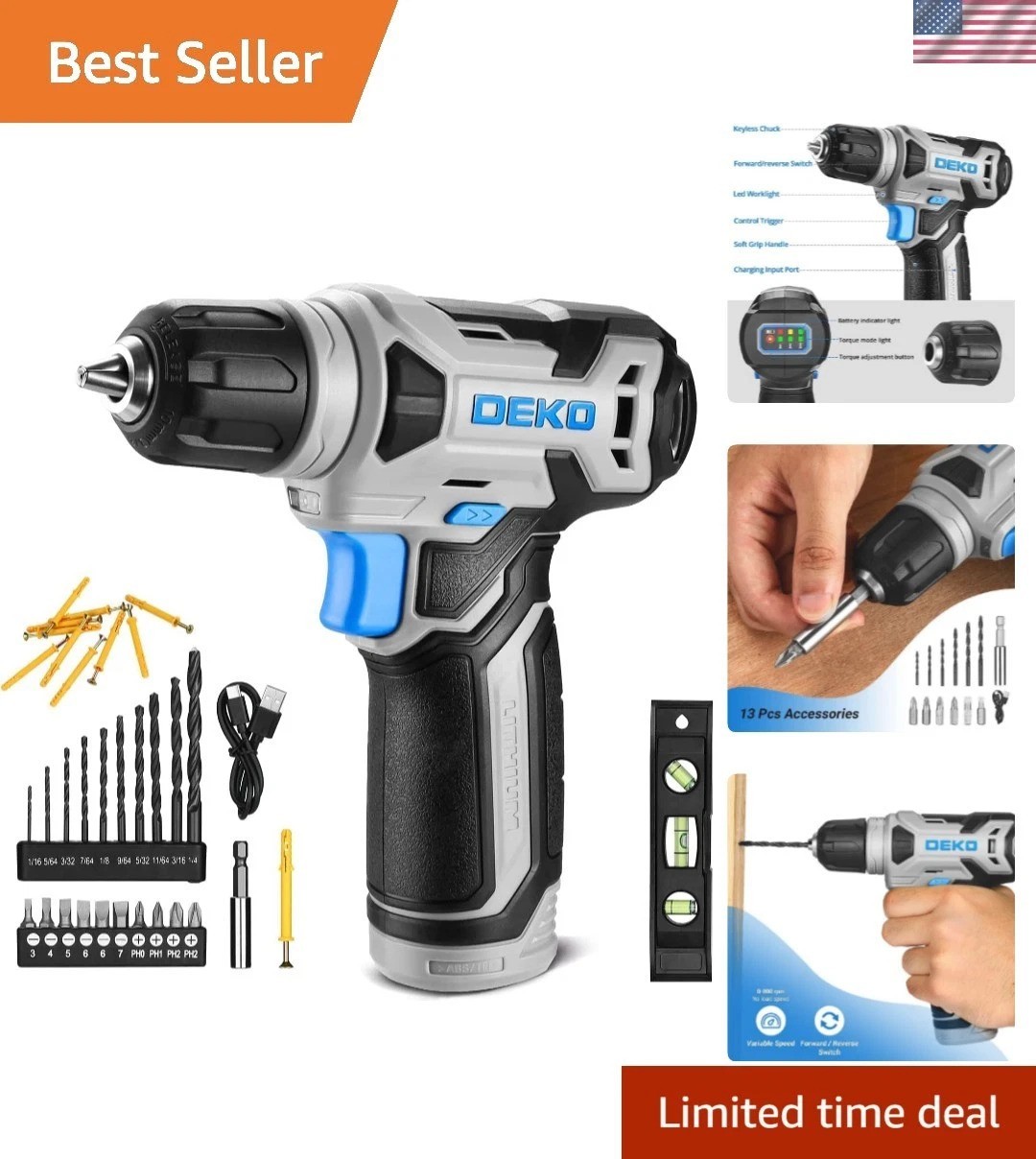 Powerful 8V Cordless Drill with LED Light & Type-C Charging – Perfect for Home