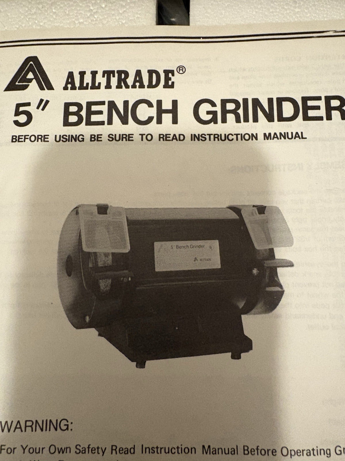 Alltrade 5” Bench Grinder 3450 RPM Power Tool Vintage BRAND NEW 1989