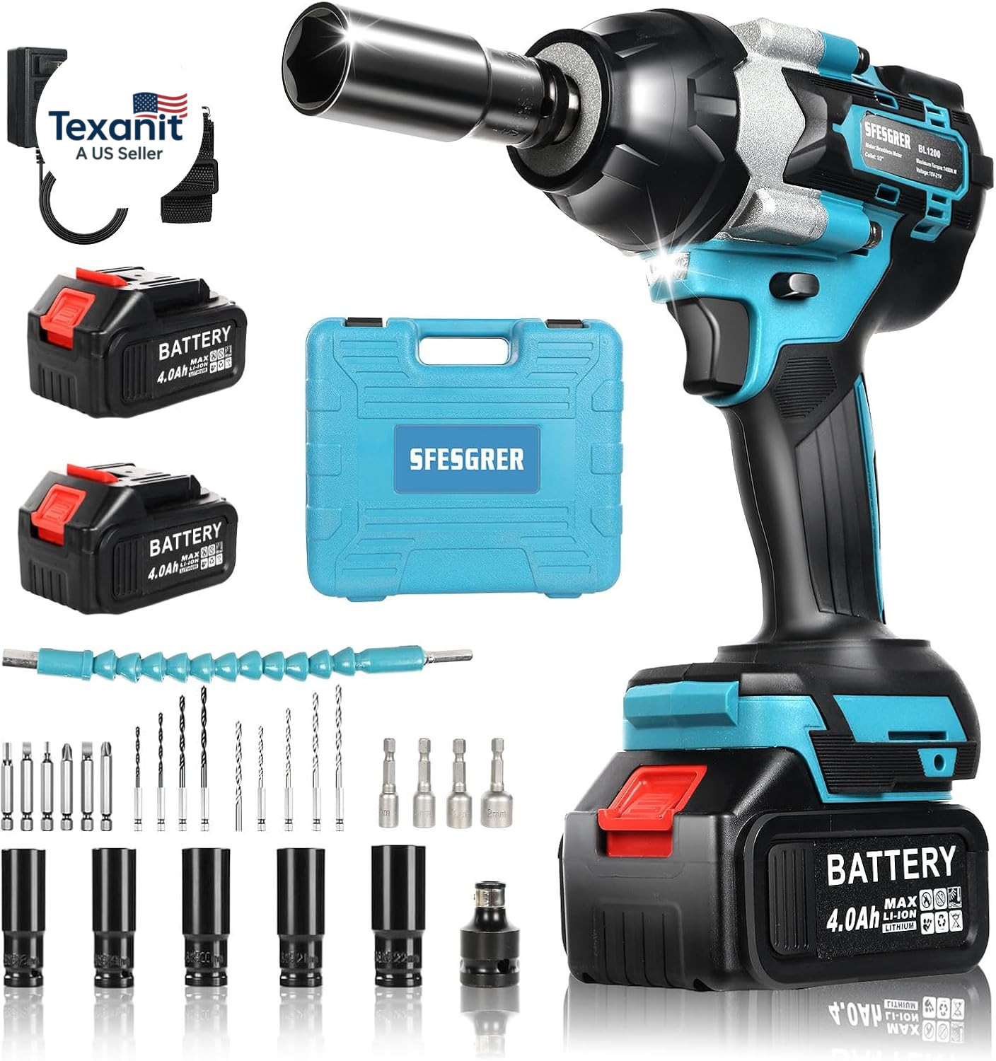 Cordless Impact Wrench, 1180Ft-Lbs (1600N.M) Impact Driver – 1/2 Inch 3-In-1 Imp