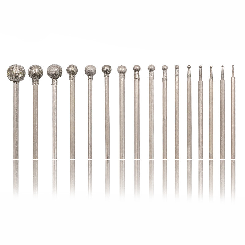 0.5-12mm Ball Head Diamond Burr Grinding Bit Jade Stone Carving Shank 2.35/3mm