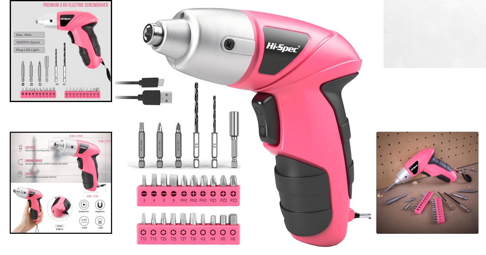 Compact Pink Cordless Electric Screwdriver: 3.6V Rechargeable Power Tool Set