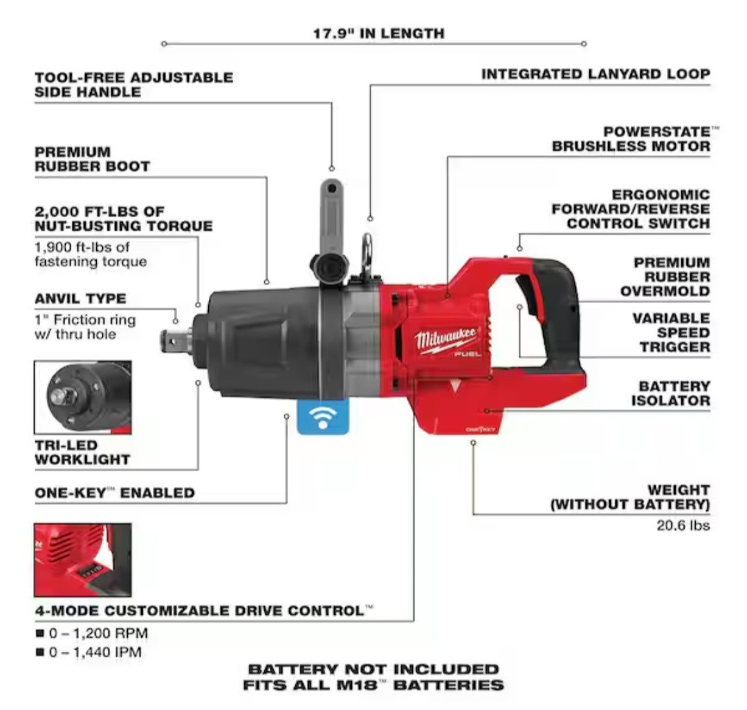 2868-20 FUEL 18V Brushless Cordless 1 in. Impact Wrench with D-Handle