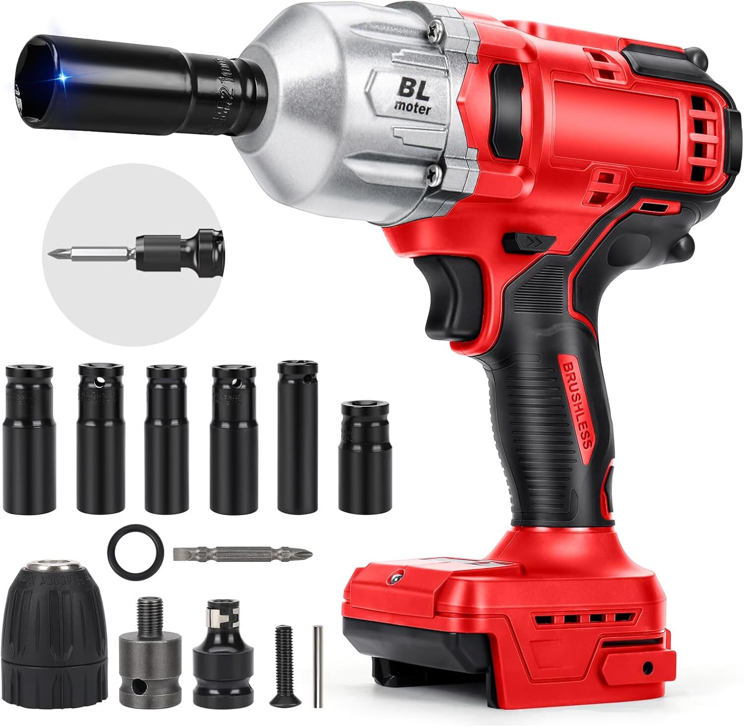 1000Nm Cordless Impact Wrench for Milwaukee M18 Battery, 1/2 inch Brushless High