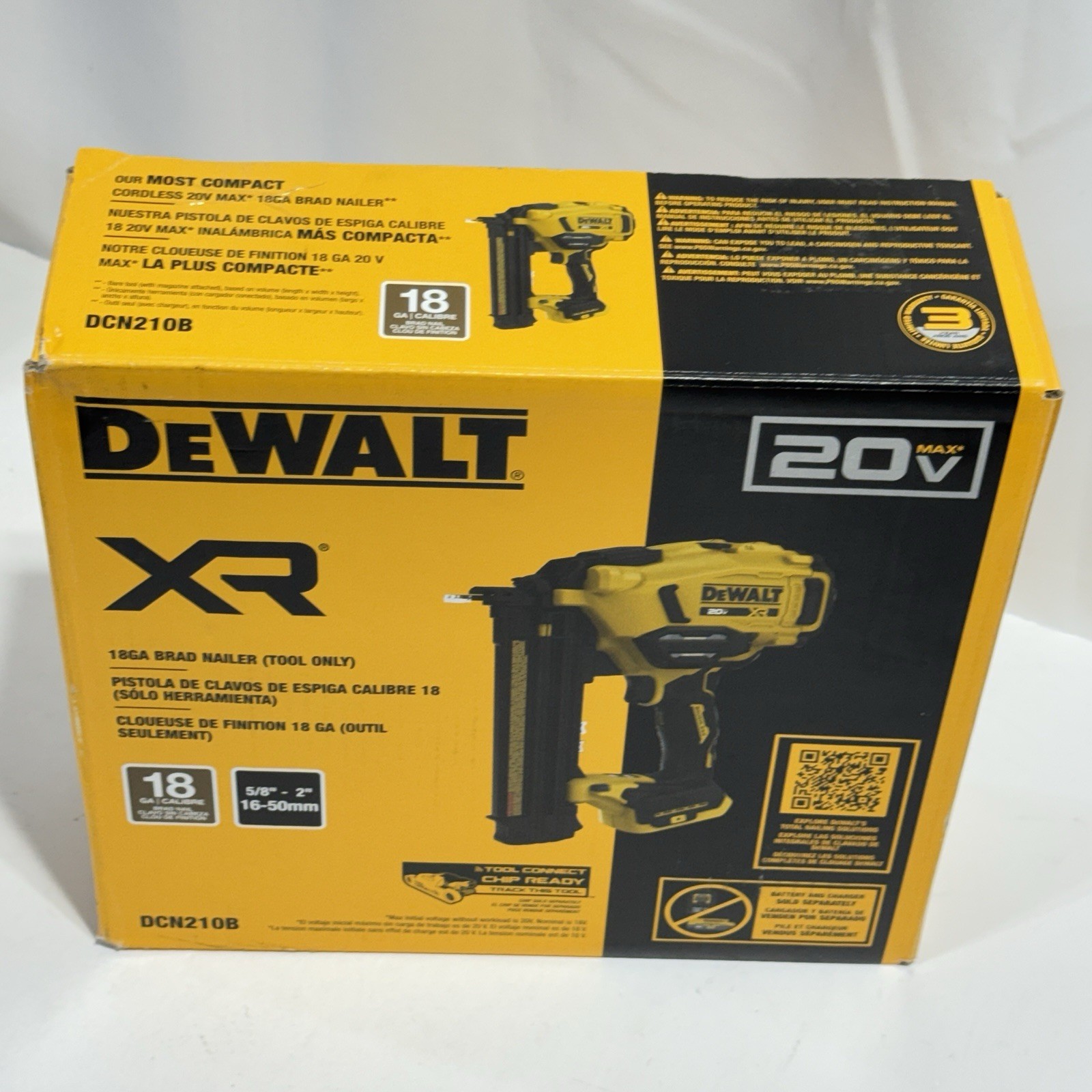 DEWALT XR DCN210B 20V MAX 18GA Cordless Brad Nailer Tool Only