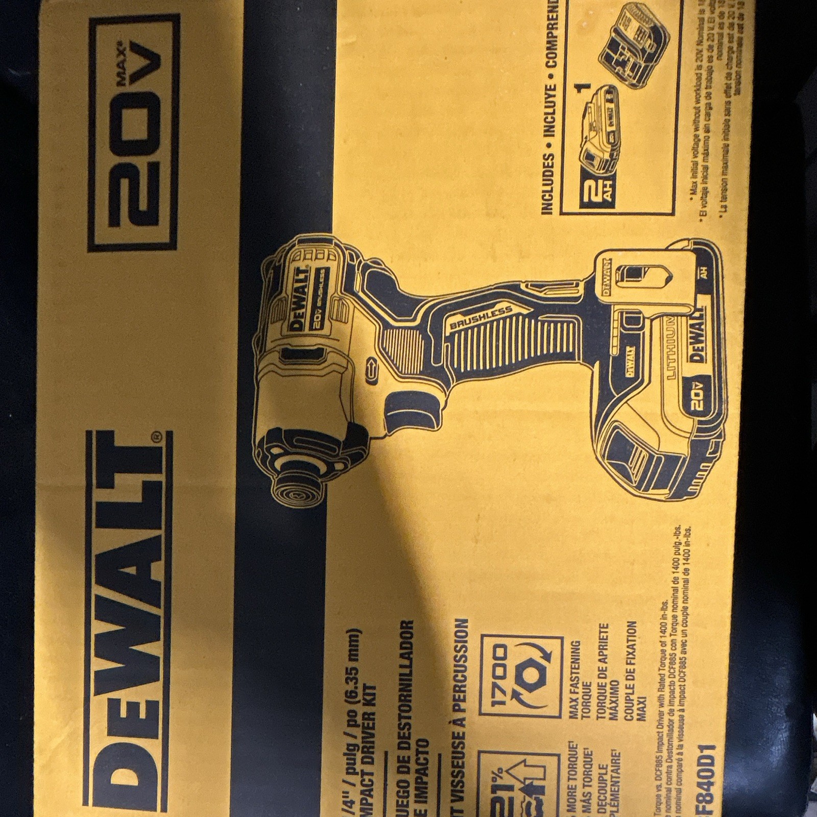 DEWALT DCF840 20V MAX XR Brushless 1/4 in Impact Driver Kit 2Ah+Charger