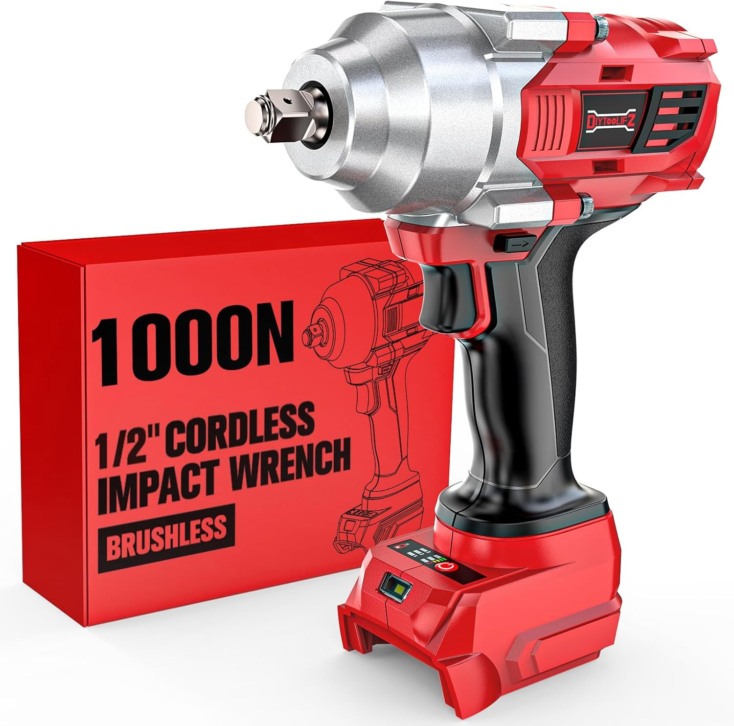 Cordless Impact Wrench 1/2 Inch Compatible with Milwaukee 18V Battery, 750Ft-Lbs