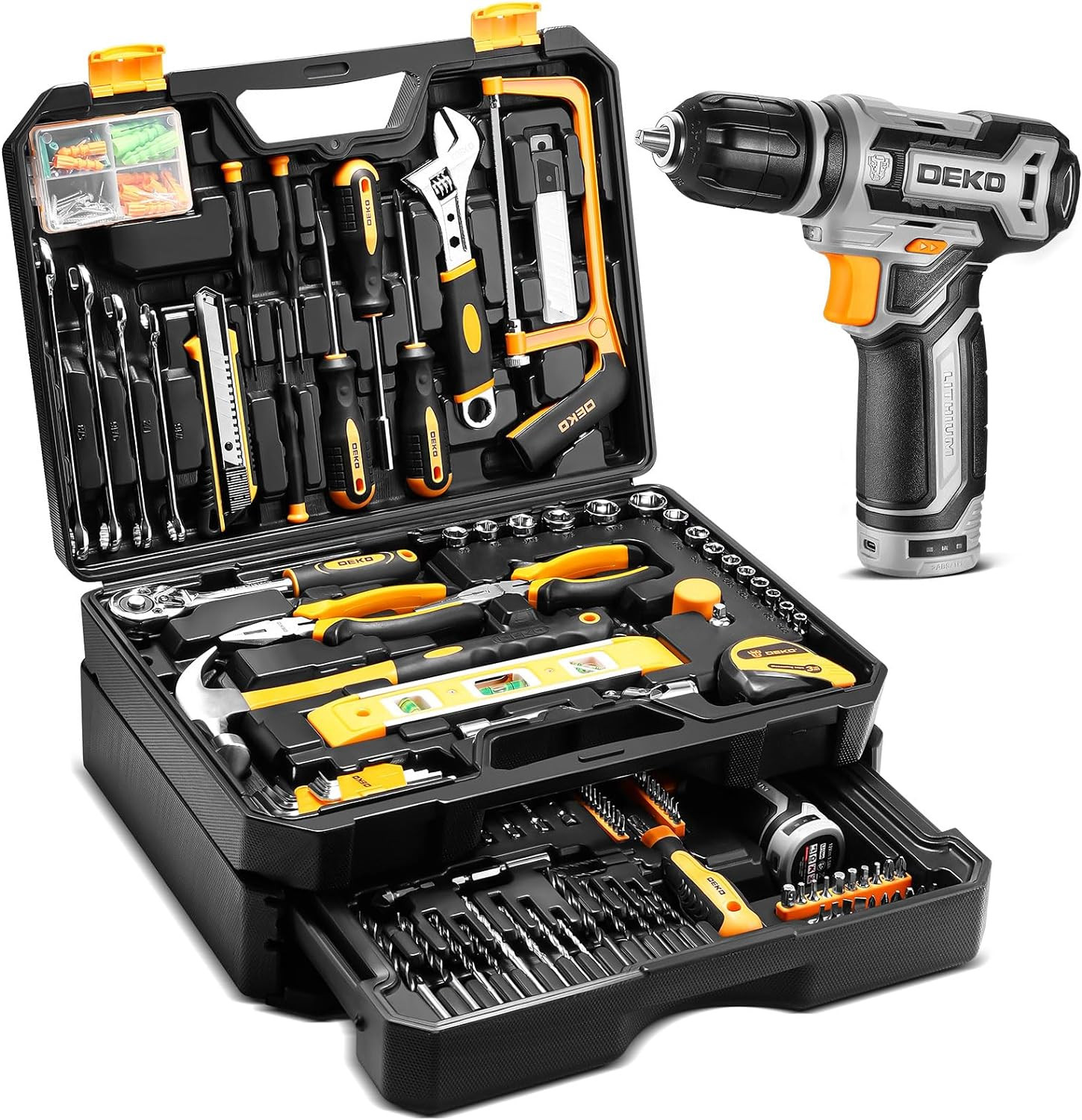 12V Cordless Drill Tool Kit Box Home Repair Combo Set w Organizer Case