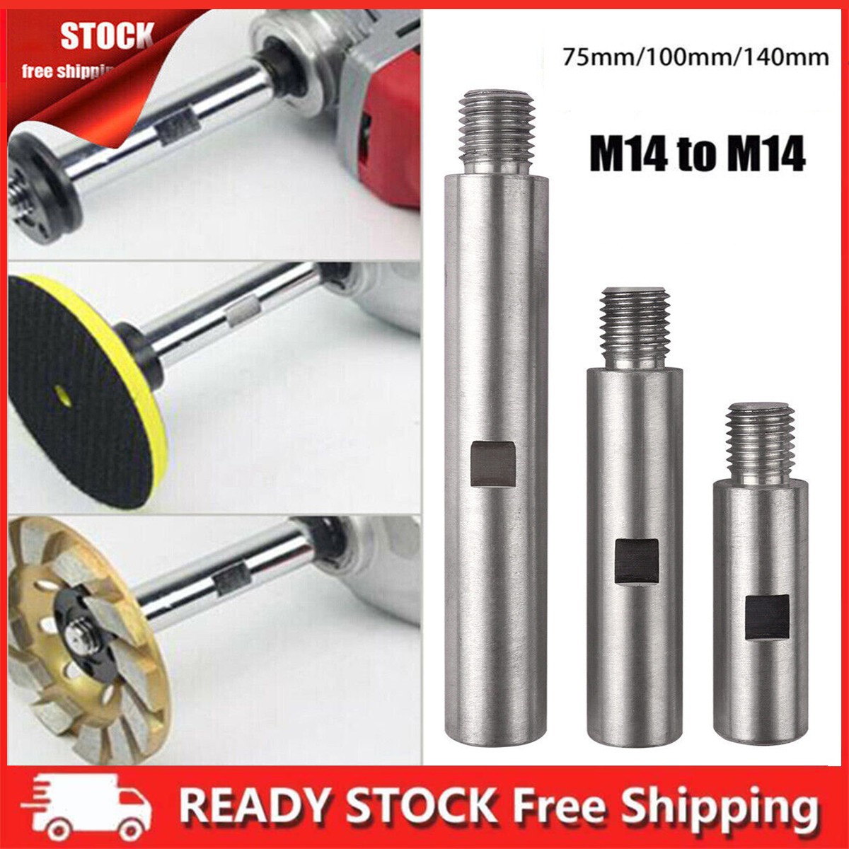M14 Thread Adapter Rod For Angle Grinder Polishing Machine Extension Rod Kits GT