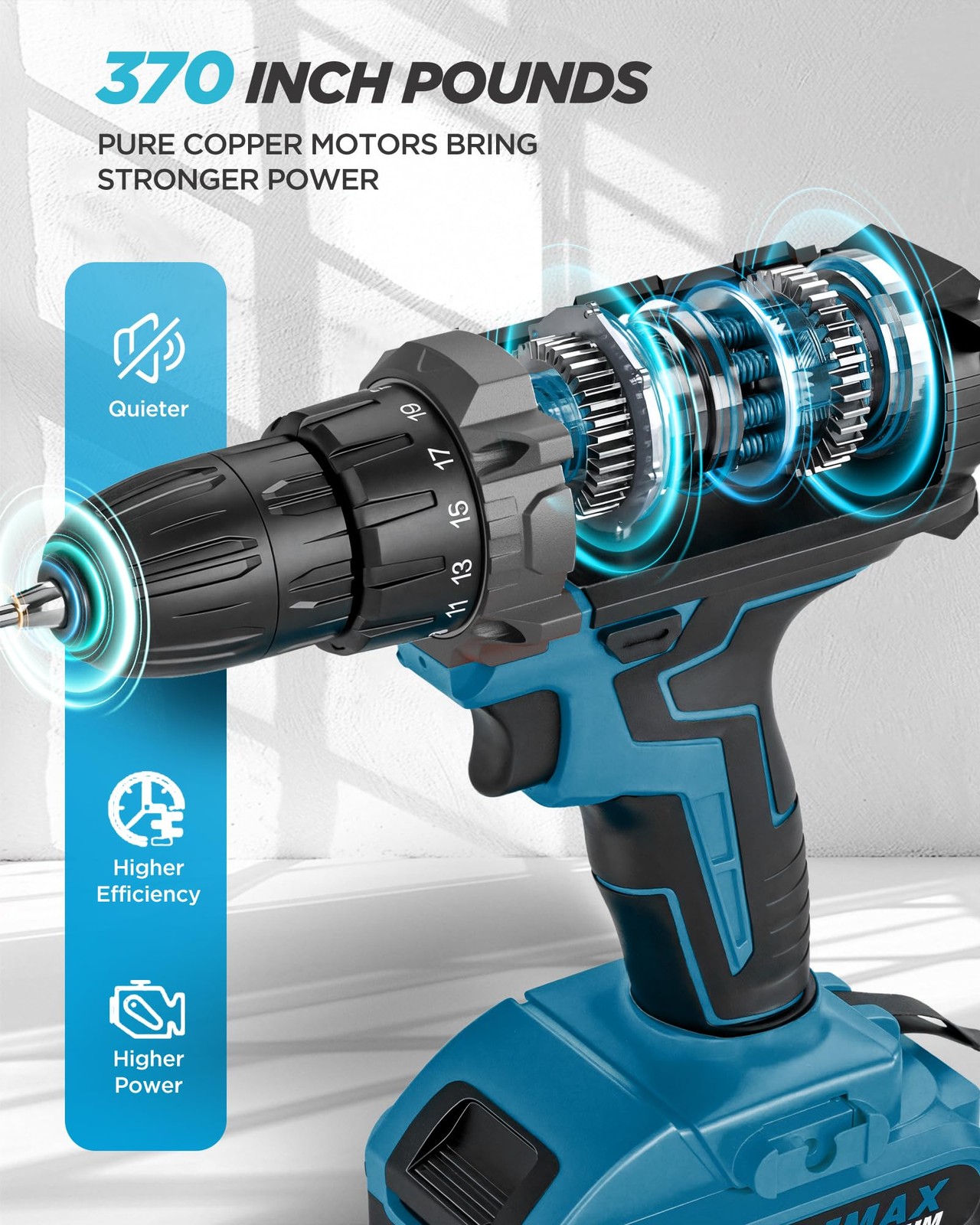 21V Cordless Power Drill Set 3/8&Prime; Chuck 2.0Ah Battery 25+1 Torque 90 Pcs