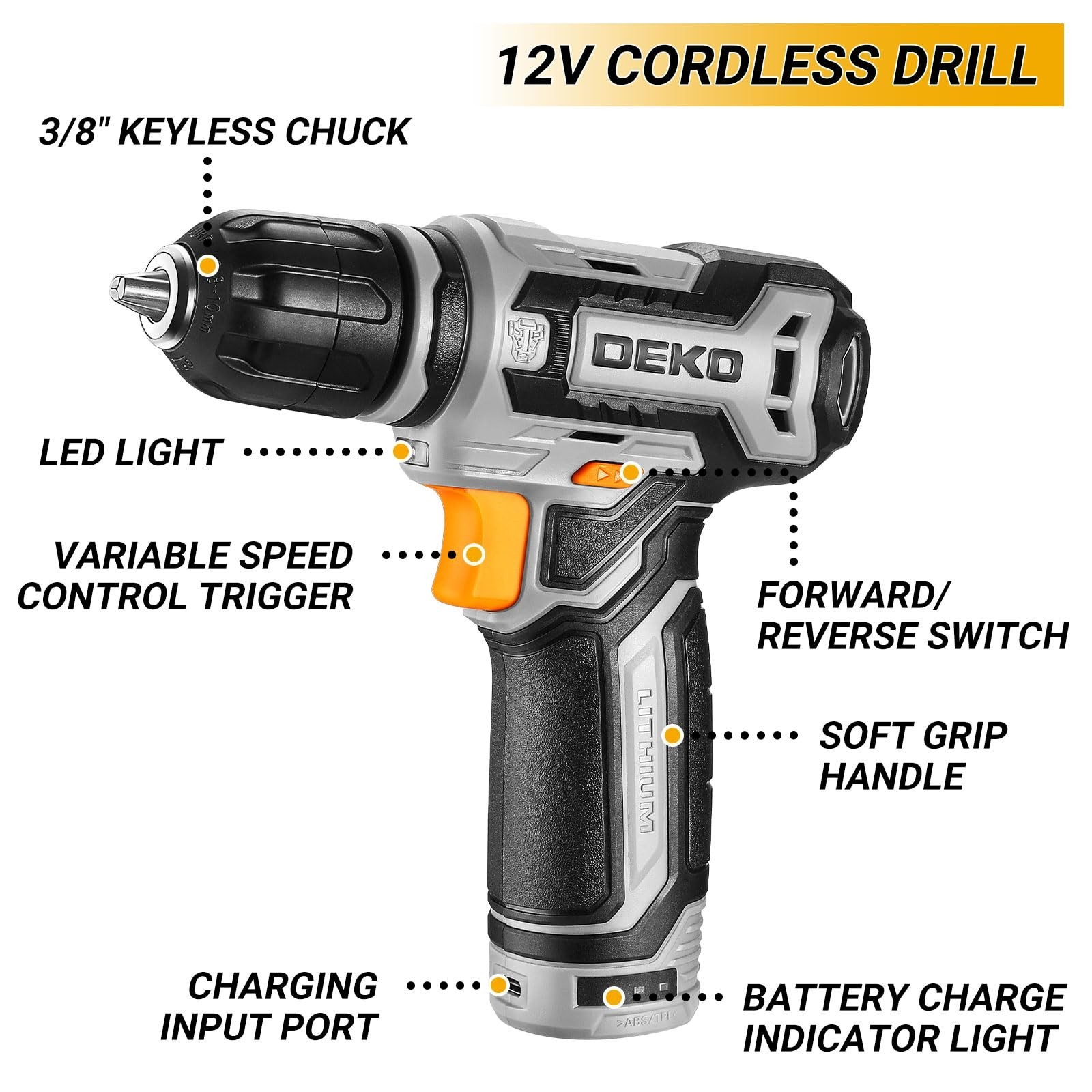 Home Mechanic Tool Kit Box with 12V Cordless Drill & Repair Tools Set Organizer