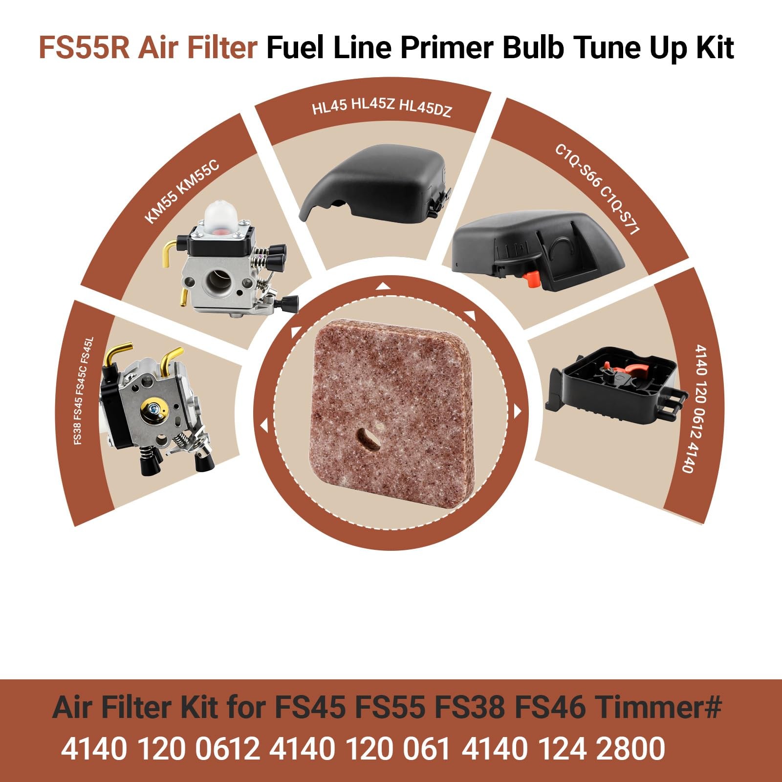 Ownengin FS38 FS55R Air Filter Fuel Line Tune Up Kit for STIHL FS46 Gray