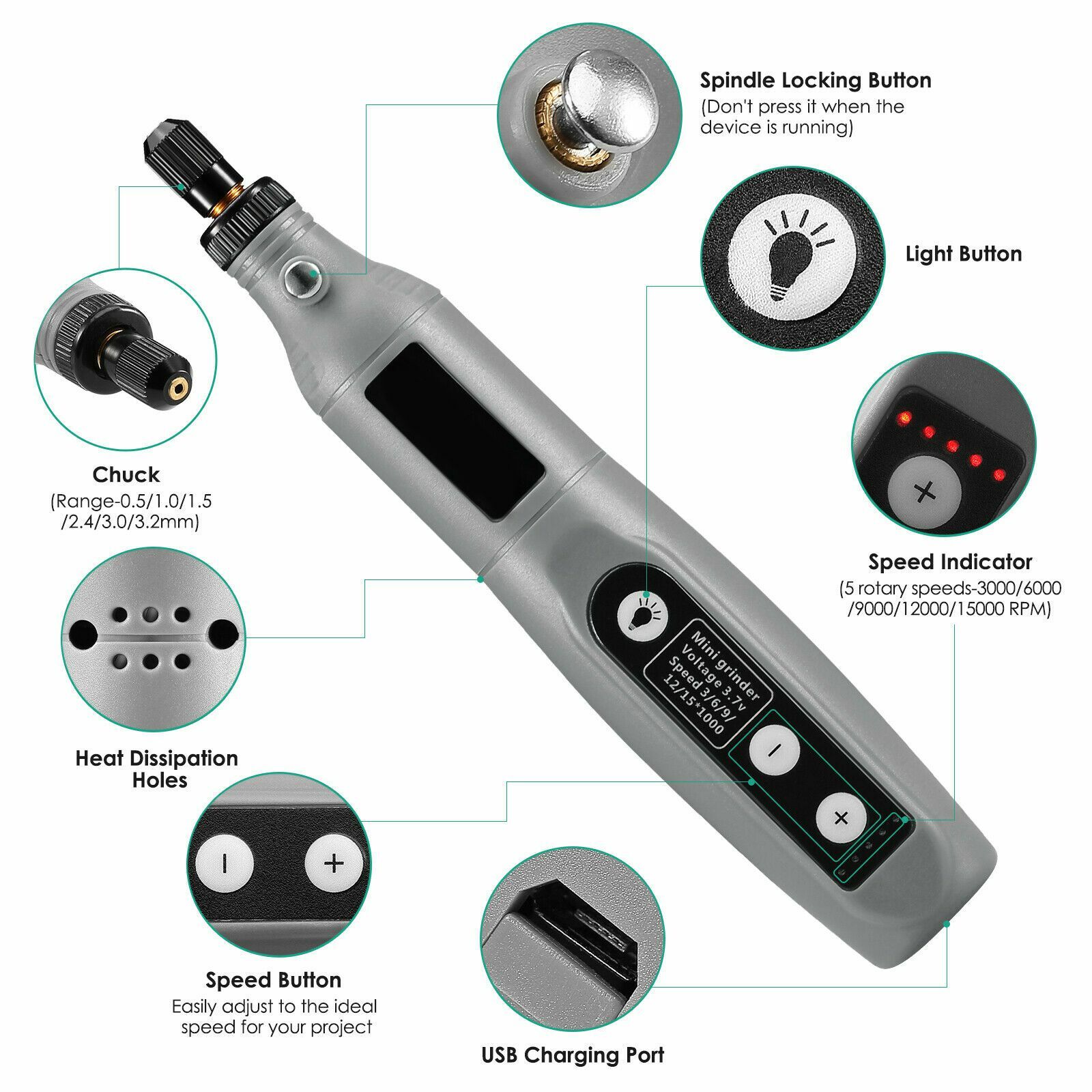 USB 5 Speed Cordless Electric Mini Grinder Rotary Tool Drill Accessories Kit