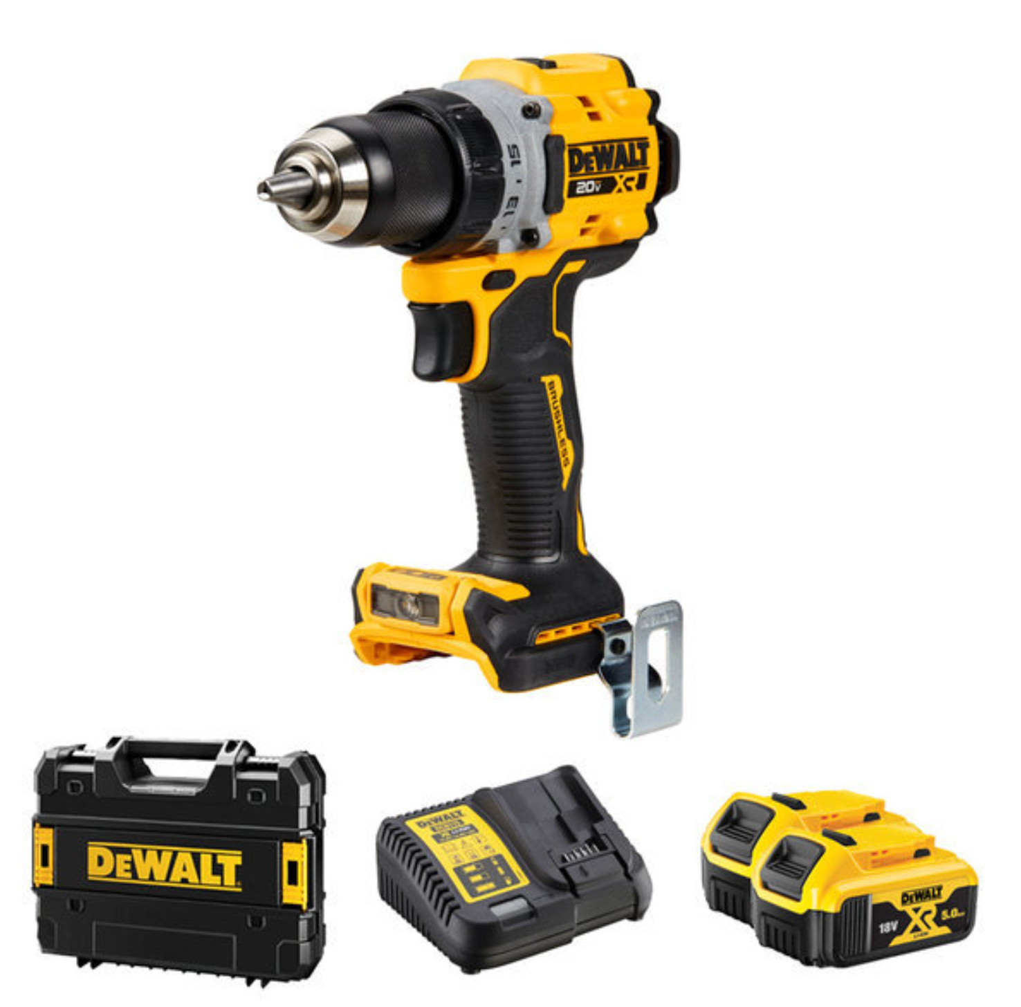 DeWalt DCD800 Drill 2×5.0Ah BL 20V Max Keyless 13mm 2000Rpm 90Nm LED Charger220V