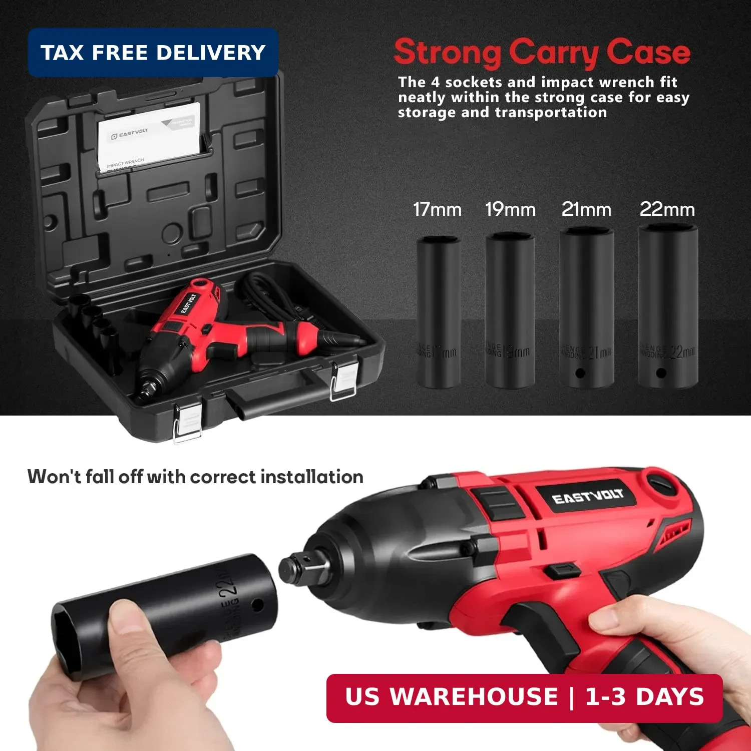 Eastvolt 800W Electric Impact Wrench, Heavy Duty 7.5 Amp Corded Max Torque 450 F