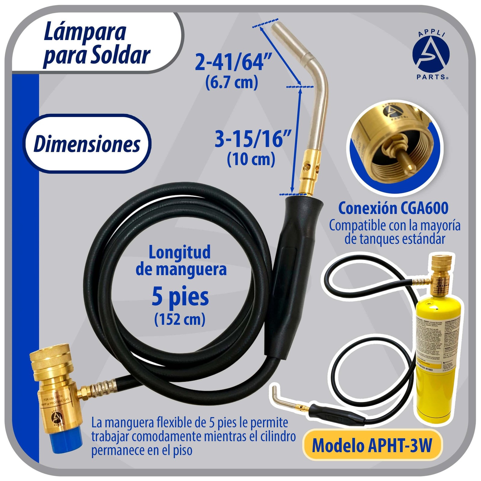 Appli Parts APHT-3W Single Burner Hand Torch with 5 ft Hose and Handle for So…