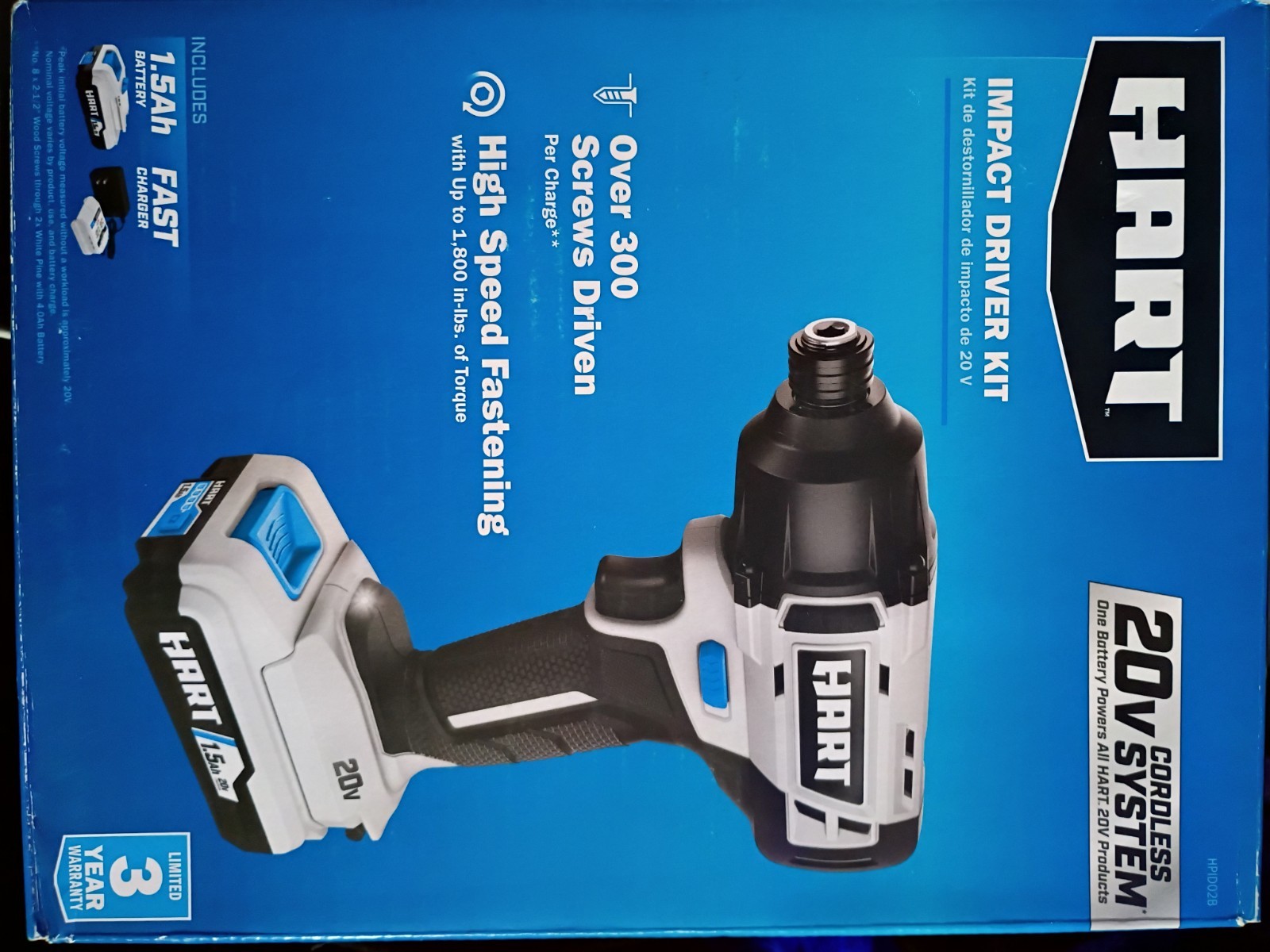 HART HPID02B 20V Impact Driver Kit, 1.5Ah Battery, Charger, 1800 in-lbs, 2500 R…