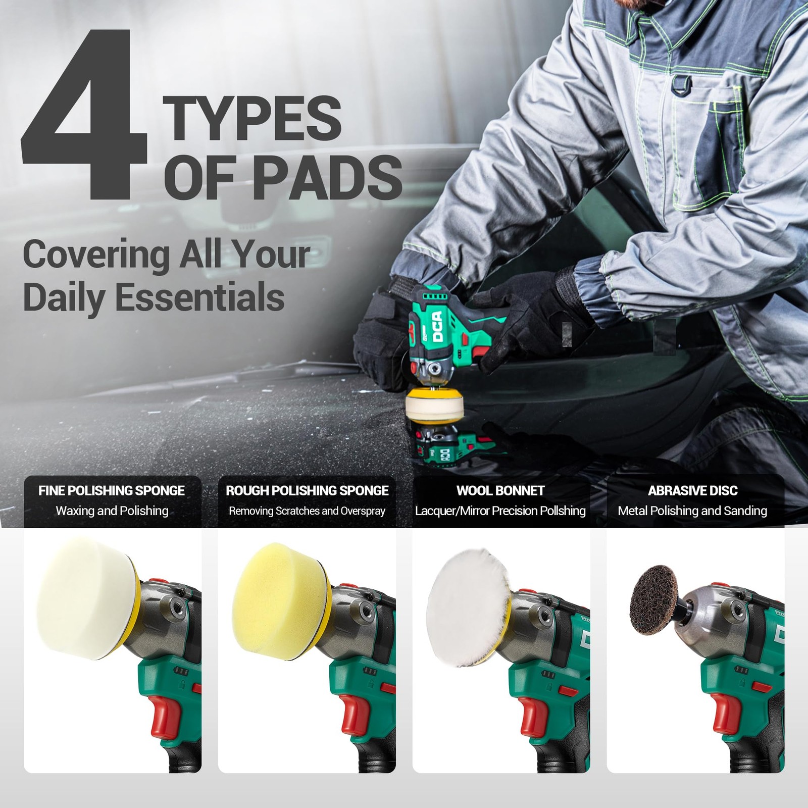 12V Cordless Buffer Polisher & Sander Kit with 2 Batteries, 28008300 RPM