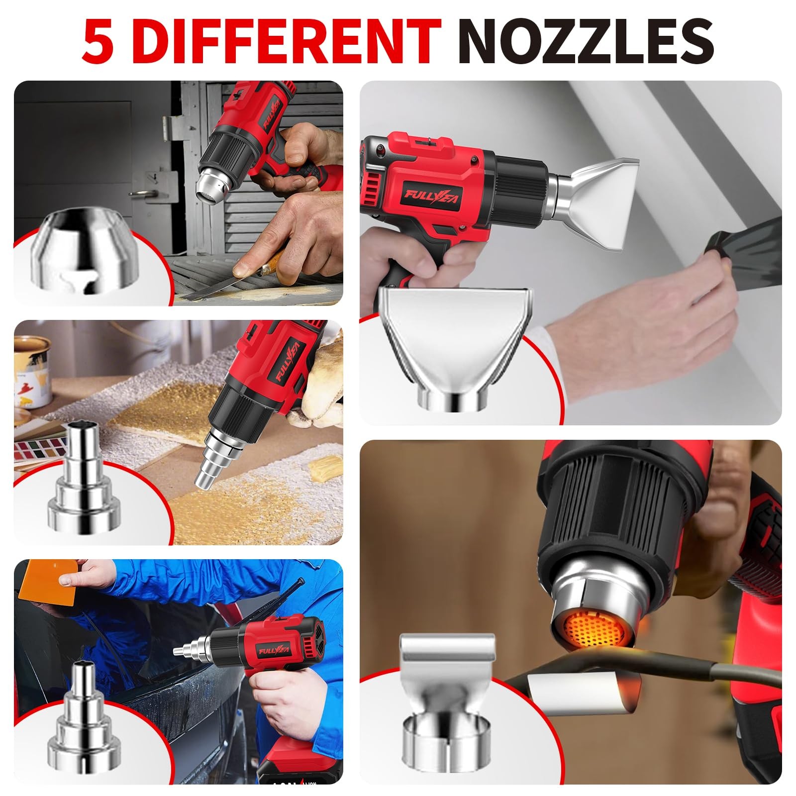 FULLYEA Cordless Heat Gun, Max 1022°F (550°C) Fast Heating, Lightweight Red