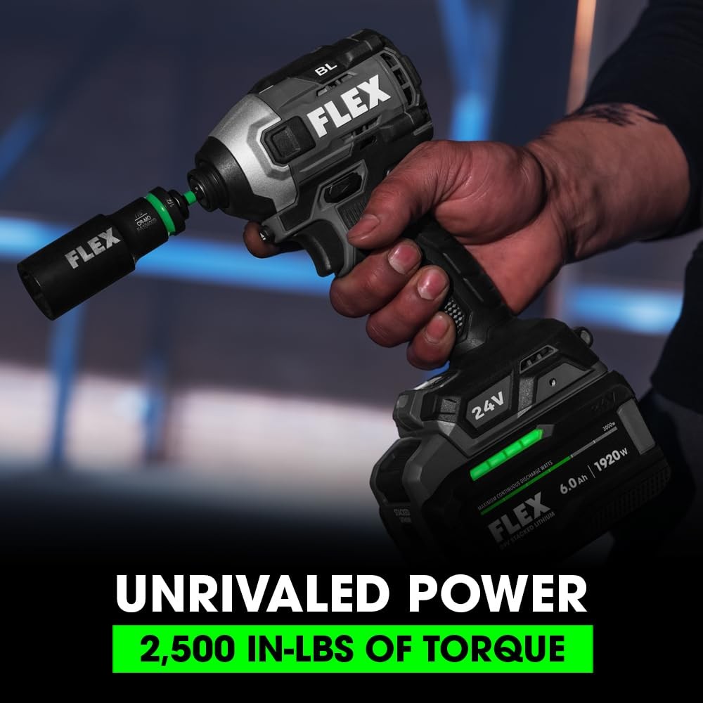 Cordless Impact Driver 24V 2500 In Lbs Brushless w 2.5Ah 5.0Ah FLEX FX1371A-2B