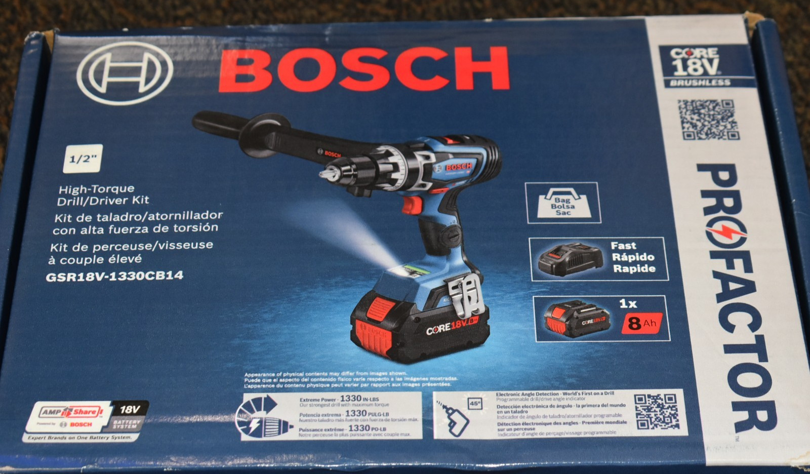 Bosch GSR18V-1330cb14 18V EC 1/2&Prime; Drill/Driver Kit CORE18V (1) 8 Ah Batteries