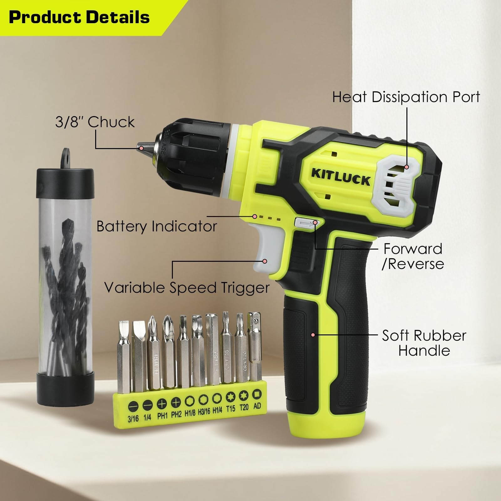 180Pcs Power Drill Set with 8V Cordless Drill, Portable Tool Kit for Home DIY