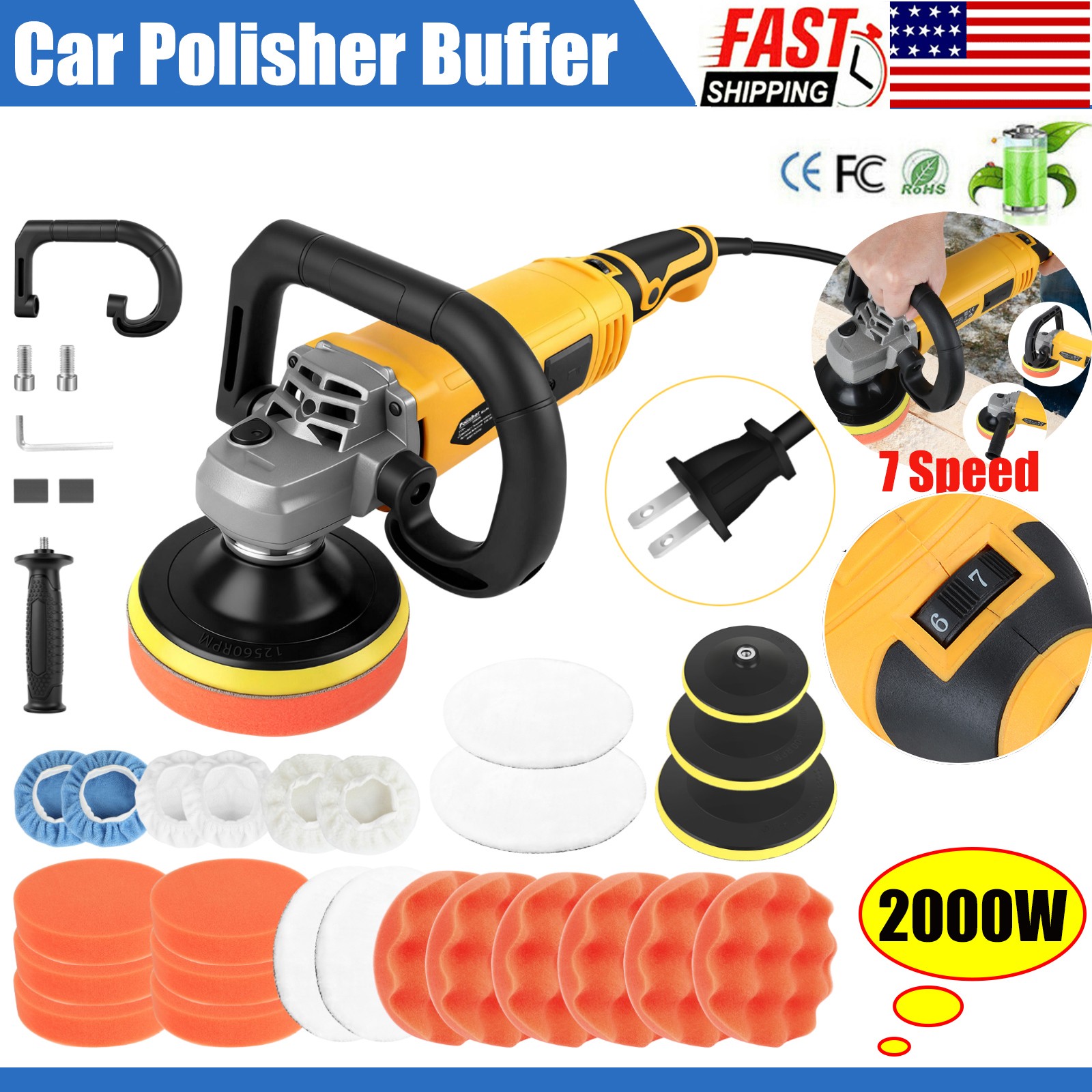 ✅7-Speed Car Buffer Polisher Waxer Rotary 5&Prime;6&Prime; Backing Plate Polishing Machine