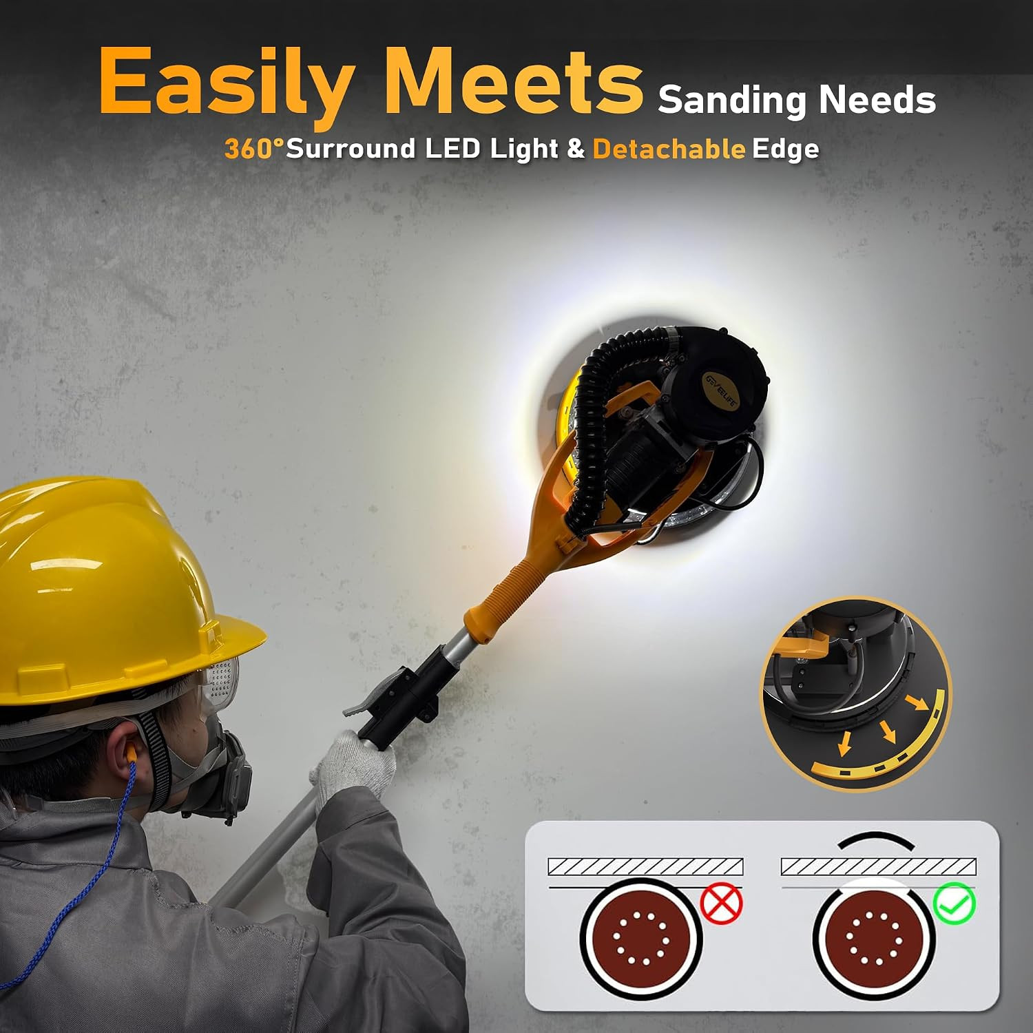 Electric Drywall Sander, 5 Speed 1000-2100RPM, Foldable & Extendable Handle | 88
