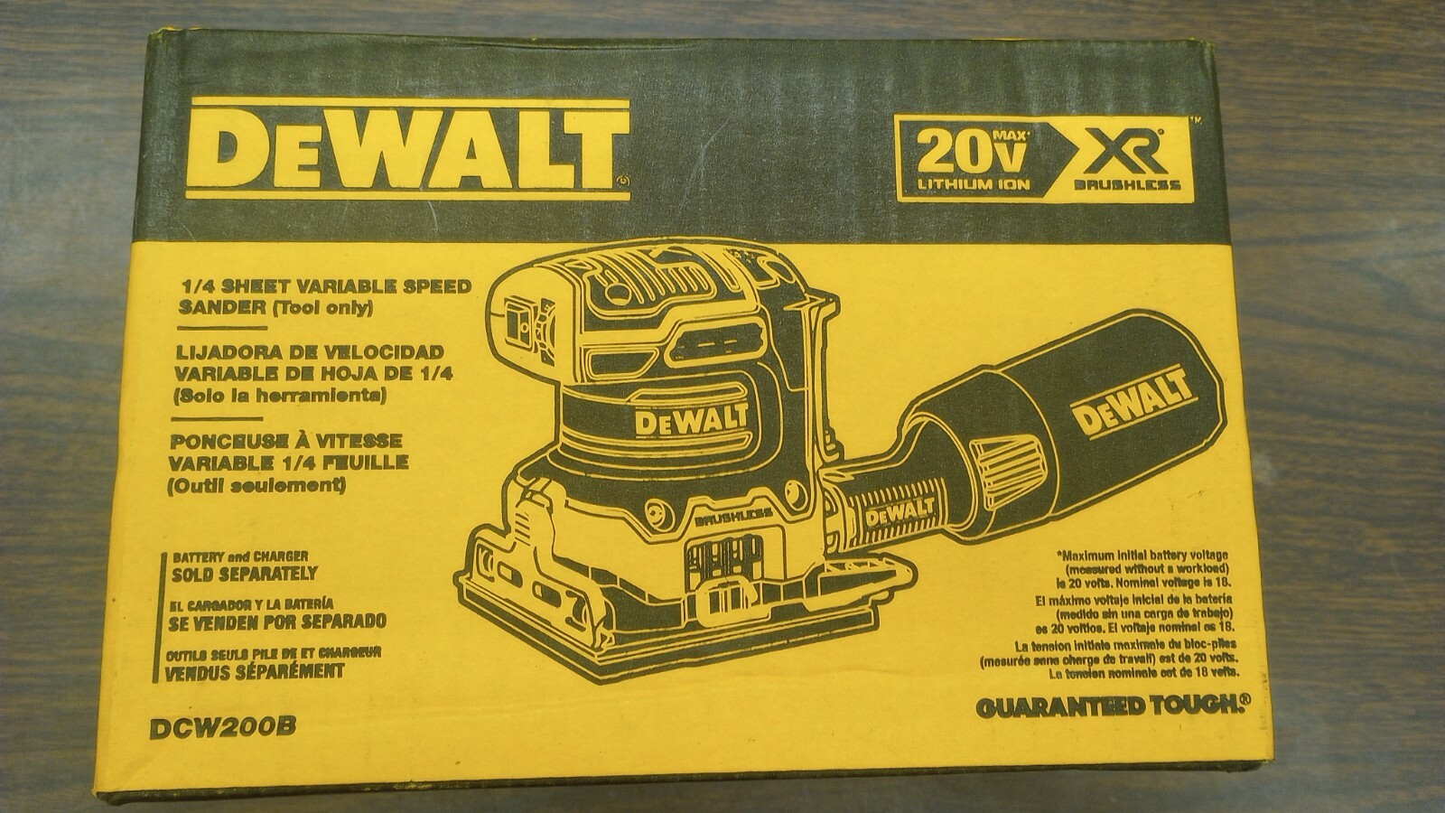 Dewalt DCW200B XR Brushless Cordless Variable Speed Sander, 1/4-sheet, Tool Only