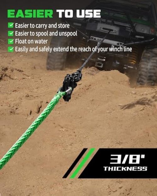 Synthetic Winch Extension Rope, 3/8&Prime; x 50ft, 26,500 Lbs
