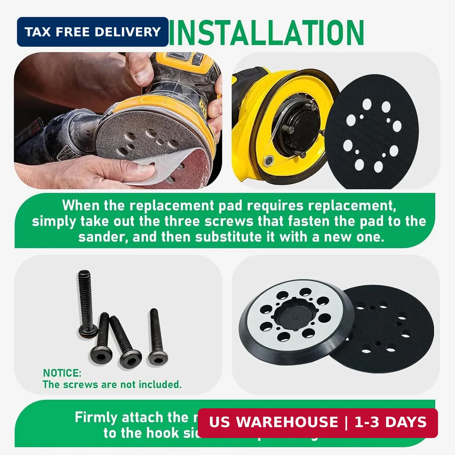 Replacement 5&Prime; Alloy Sander Pad Compatible with DeWalt DWE6423 | 2-Pack 5-inch 8
