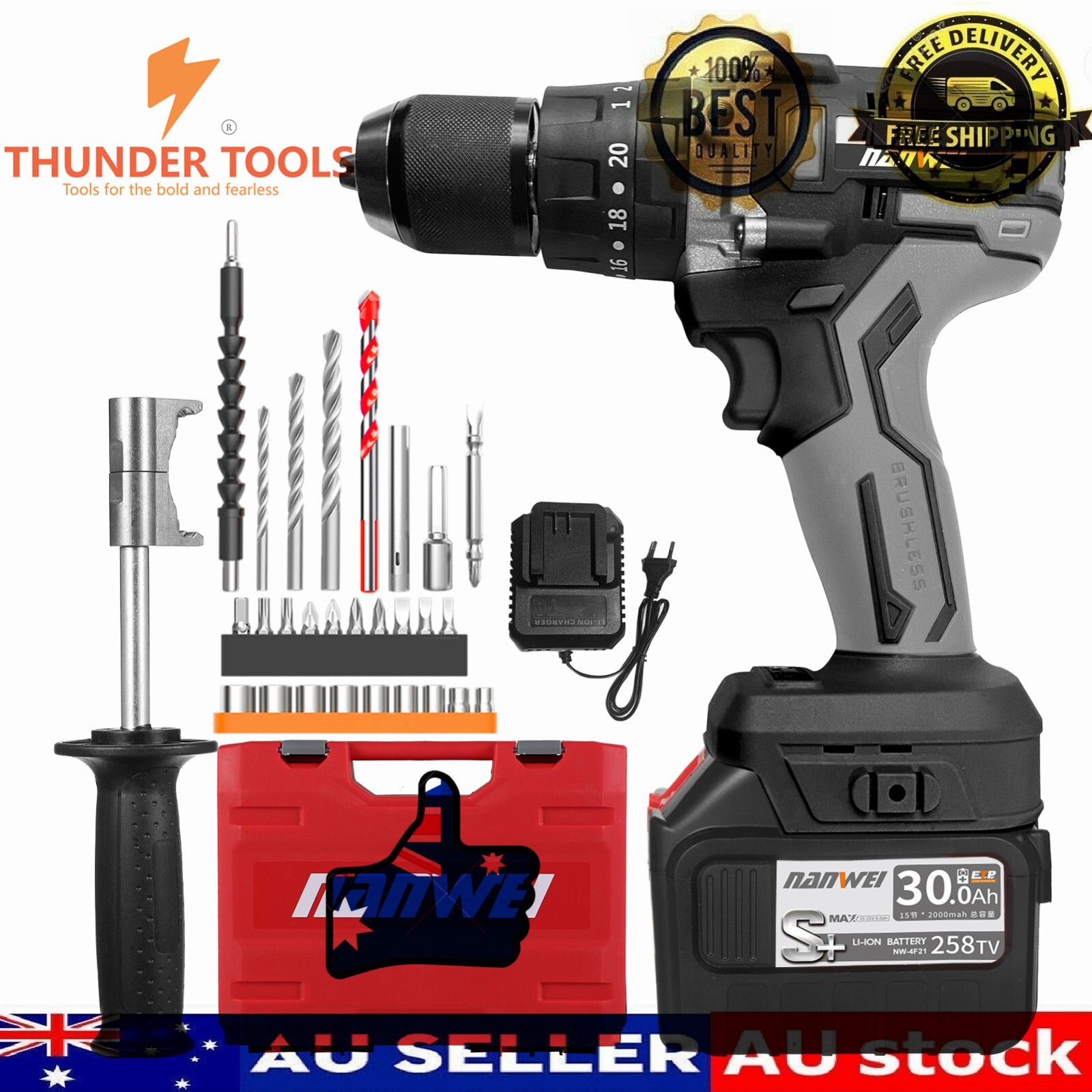 Thunder Tools 21V Cordless Drill Driver Batteries Max Torque 200N.m 1/2 Inch