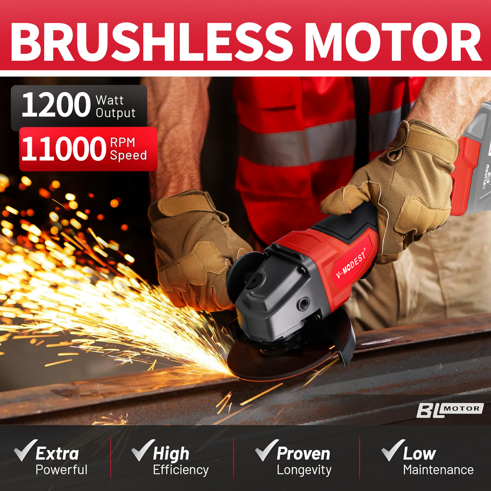 Brushless Cordless 4-1/2 Power Angle Grinder For Milwaukee 18V Battery 11000 RPM