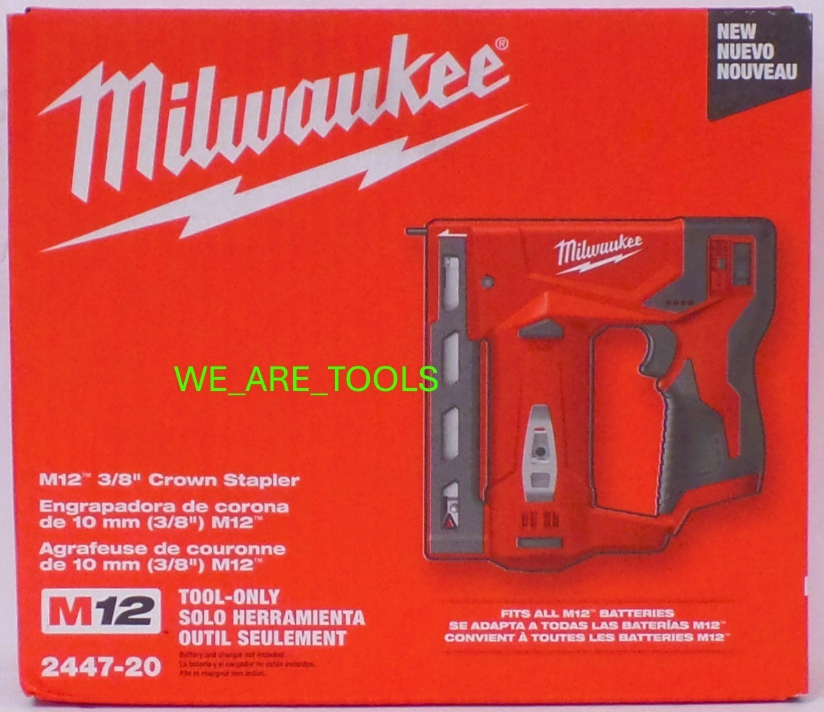 NEW Milwaukee 2447-20 M12 Cordless Compact 3/8&Prime; Crown Stapler, 1) 1.5 AH Battery
