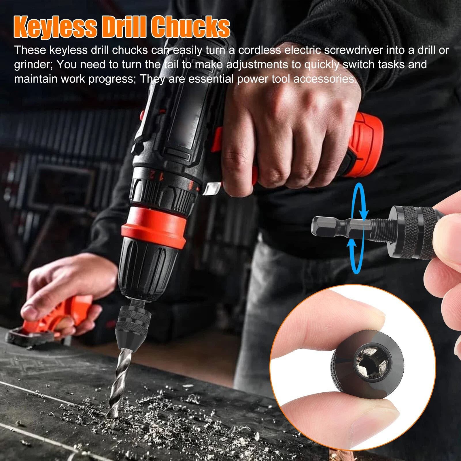 2x Keyless Drill Chuck Adapter 1/4&Prime; Hex Shank For Power Tools Maintenance Part