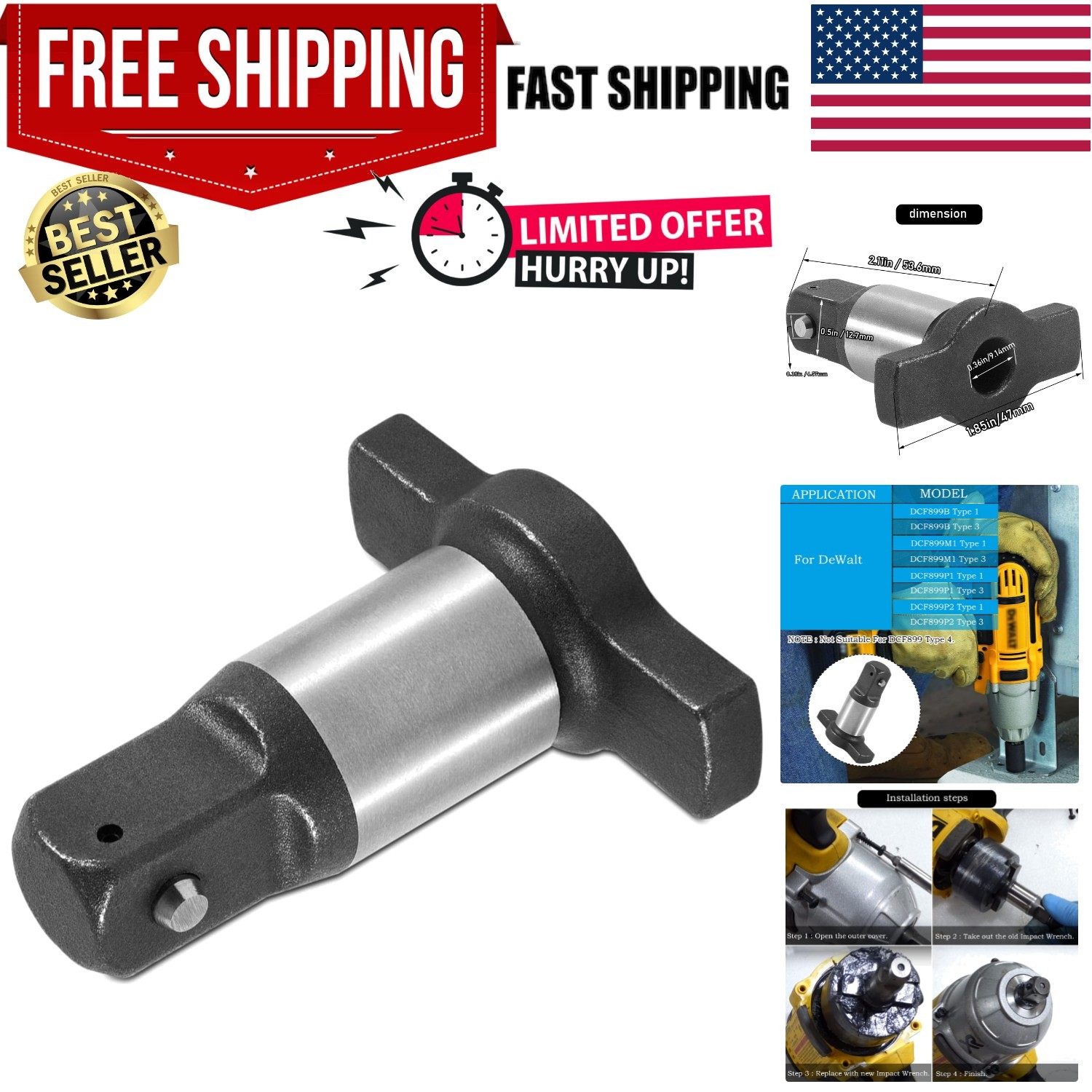 1/2 » Anvil Dcf899 Anvil Replacement For Dewalt Cordless Impact Wrench Kit, F…